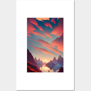 Beautiful Clouds - Mountain Range at Sunset Landscape Posters and Art